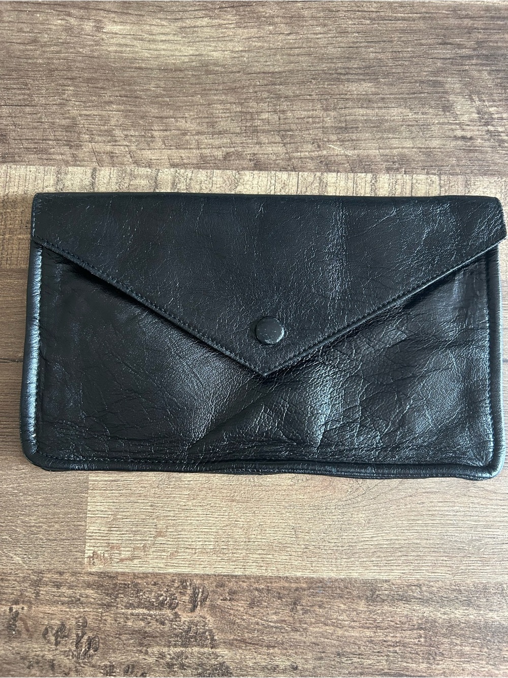 Vintage Black Genuine Leather Envelope Clutch Pocket Made in Lebanon